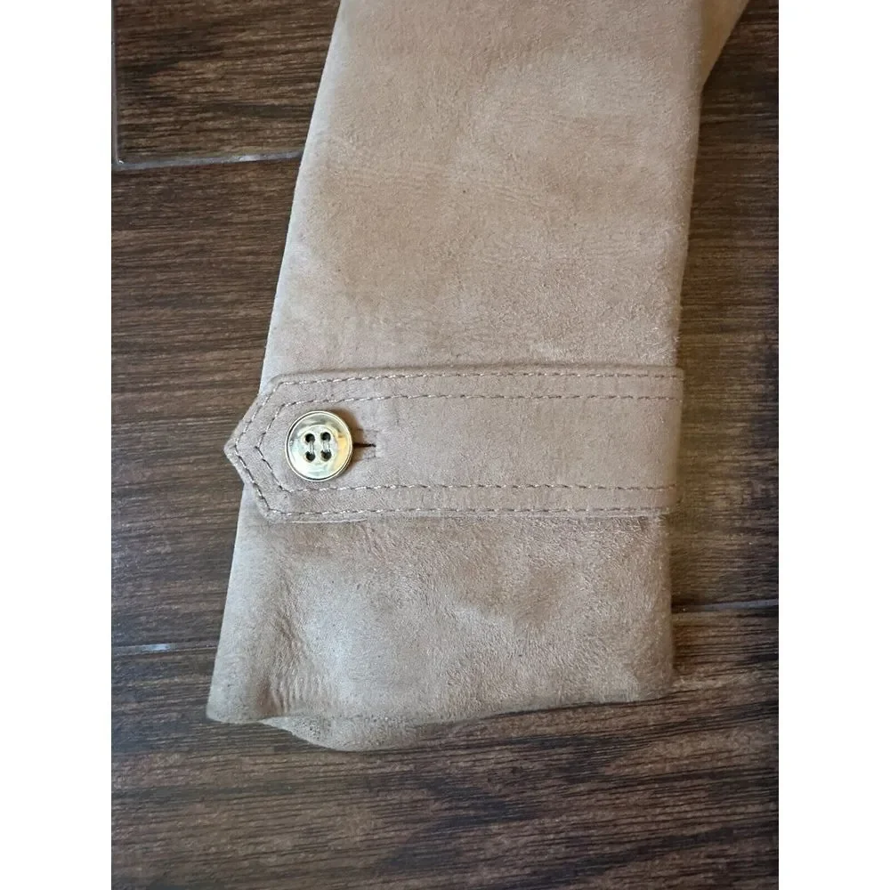 Vtg World Knits Suede Leather Jacket Sz Medium Tan Beige Brown Coat NICE QUALITY
